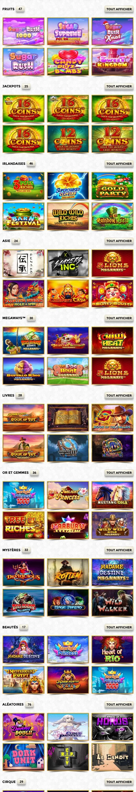 les jeux du casino Unique Casino